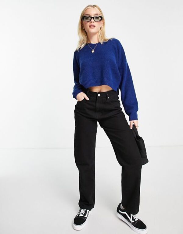 yz gbvVbv fB[X jbgEZ[^[ AE^[ Topshop knit crop v neck sweater in blue Cobalt blue