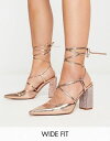 【送料無料】 エイソス レディース ヒール シューズ ASOS DESIGN Wide Fit Pandi embellished tie leg block heeled shoes in rose gold Rose gold