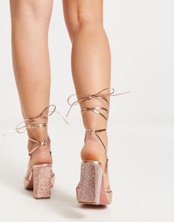 【送料無料】 エイソス レディース ヒール シューズ ASOS DESIGN Wide Fit Pandi embellished tie leg block heeled shoes in rose gold Rose gold 2