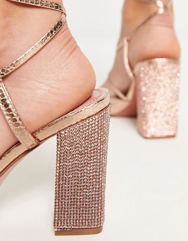 【送料無料】 エイソス レディース ヒール シューズ ASOS DESIGN Wide Fit Pandi embellished tie leg block heeled shoes in rose gold Rose gold 3