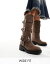 【送料無料】 エイソス レディース ブーツ・レインブーツ シューズ ASOS DESIGN Wide Fit Captain multi-buckle biker knee boots in brown BROWN