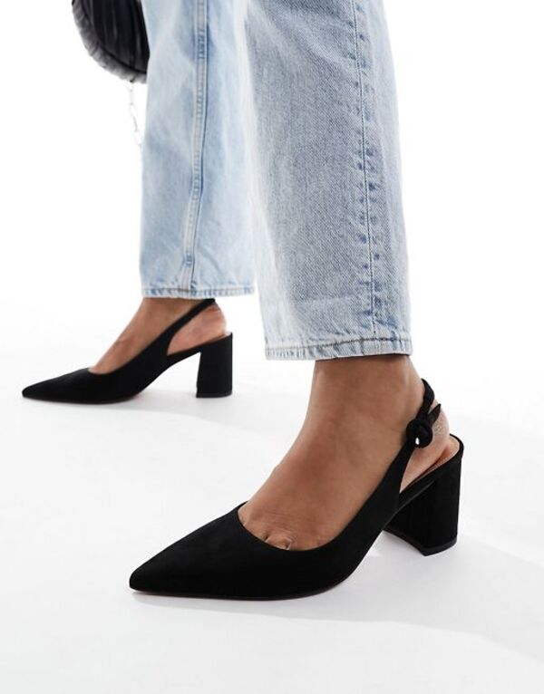 【送料無料】 エイソス レディース ヒール シューズ ASOS DESIGN Sutton slingback mid block heels in black Black
