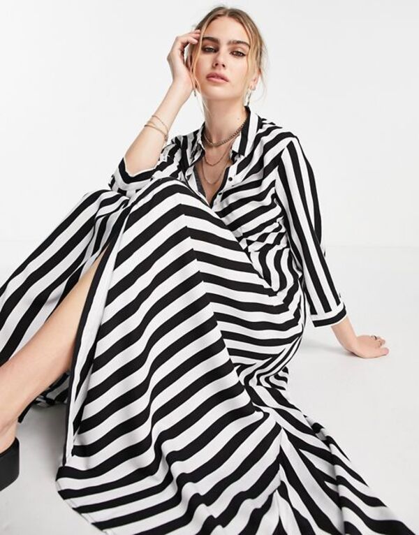 【送料無料】 ワイエーエス レディース ワンピース トップス Y.A.S maxi shirt dress in bold stripe Mono stripe