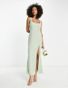 エイソス 【送料無料】 エイソス レディース ワンピース トップス ASOS DESIGN Bridesmaid maxi dress with satin curved neckline and split detail in light sage Sage