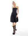 【送料無料】 モーテル レディース ワンピース トップス Motel pinstripe bandeau midi kilt dress in navy Pinstripe navy