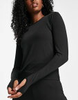 【送料無料】 スリードベア レディース シャツ トップス Threadbare Fitness running thumbhole long sleeve top in black Black