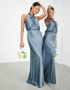 エイソス 【送料無料】 エイソス レディース ワンピース トップス ASOS DESIGN Bridesmaid satin ruched halter neck maxi dress in dusky blue Dusky Blue