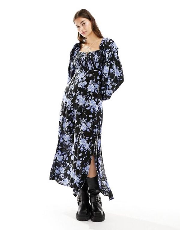フリーピープル 【送料無料】 フリーピープル レディース ワンピース トップス Free People floral print midaxi smock dress in black Black combo