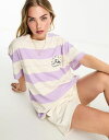  クイックシルバー レディース Tシャツ トップス Quiksilver striped t-shirt in purple LILAC