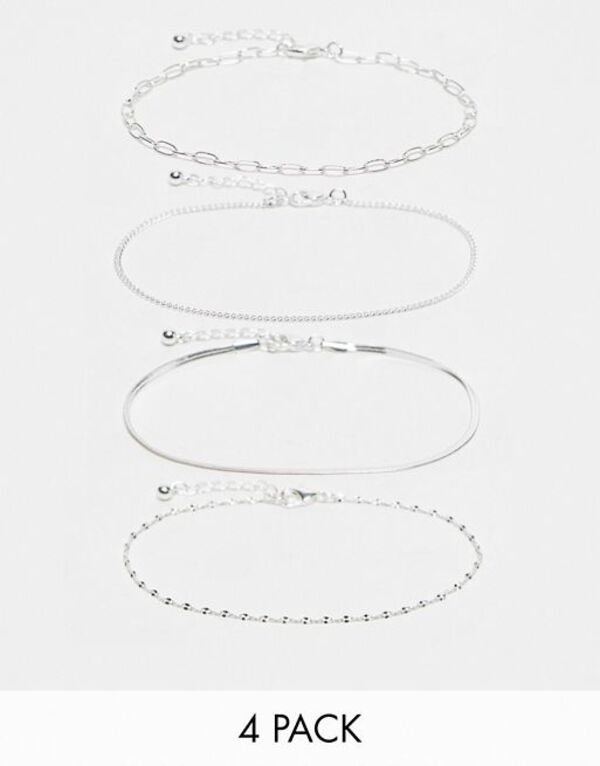 エイソス 【送料無料】 エイソス レディース ブレスレット・バングル・アンクレット アクセサリー ASOS DESIGN pack of 4 anklets with chain design in silver tone Silver