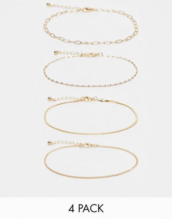 エイソス 【送料無料】 エイソス レディース ブレスレット・バングル・アンクレット アクセサリー ASOS DESIGN pack of 4 anklets with chain design in gold tone Gold