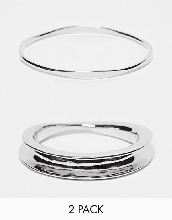 エイソス 【送料無料】 エイソス レディース ブレスレット・バングル・アンクレット アクセサリー ASOS DESIGN pack of 2 bangle bracelets with slim curved design in silver tone Silver