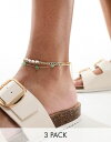 エイソス 【送料無料】 エイソス レディース ブレスレット・バングル・アンクレット アクセサリー ASOS DESIGN pack of 3 anklets with real semi precious stone and faux pearl design in gold tone Gold