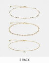 エイソス 【送料無料】 エイソス レディース ブレスレット・バングル・アンクレット アクセサリー ASOS DESIGN Curve pack of 3 anklets with faux pearl and ball design in gold tone Gold