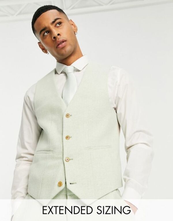 ̵   ٥ ȥåץ ASOS DESIGN super skinny wool mix suit vest in dusky green twill LIGHT GREEN