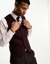 【送料無料】 エイソス メンズ タンクトップ トップス ASOS DESIGN super skinny wool mix suit vest in burgundy herringbone Burgundy