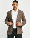 エイソス 【送料無料】 エイソス メンズ ジャケット・ブルゾン アウター ASOS DESIGN wedding skinny wool mix suit jacket in camel herringbone CAMEL