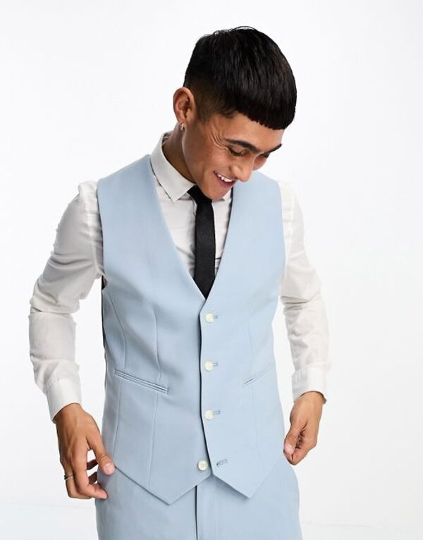 ̵   ٥ ȥåץ ASOS DESIGN wedding super skinny suit vest in pale blue Pale Blue