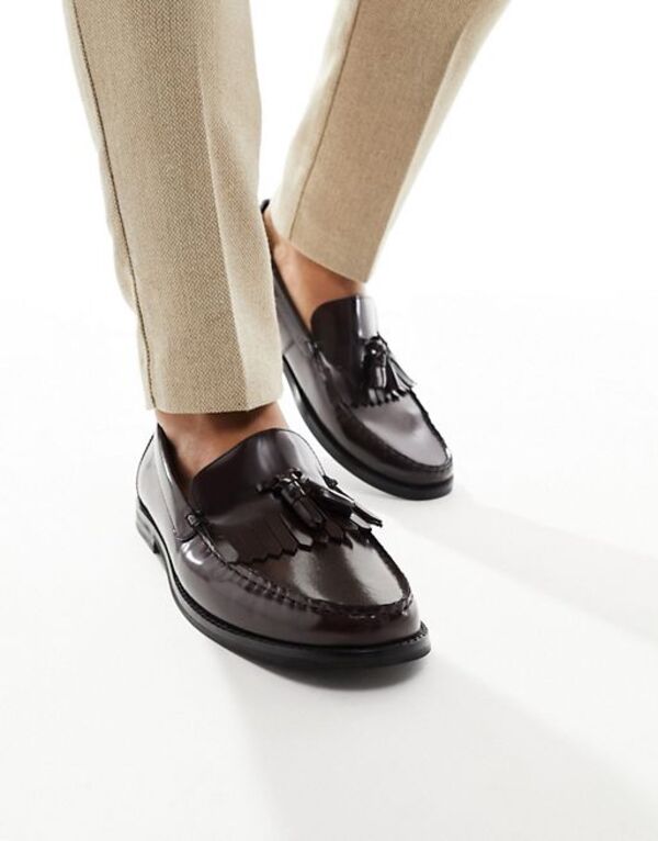 【送料無料】 エイソス メンズ スリッポン・ローファー シューズ ASOS DESIGN loafers with fringe detail in polished burgundy leather Burgundy