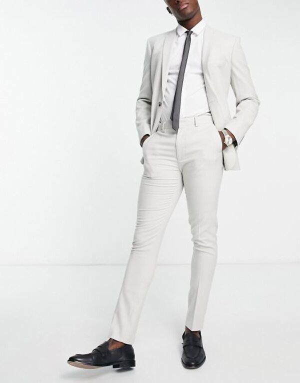 【送料無料】 エイソス メンズ カジュアルパンツ ボトムス ASOS DESIGN skinny suit pants in crosshatch in ice gray Ice gray