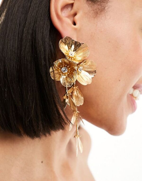 エイソス 【送料無料】 エイソス レディース ピアス・イヤリング アクセサリー ASOS DESIGN drop earrings with 3D floral design in gold tone Gold