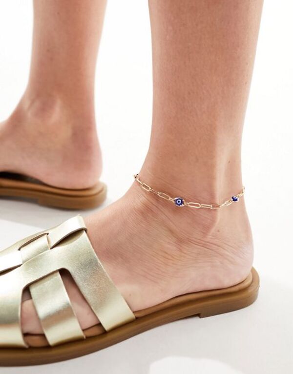 エイソス 【送料無料】 エイソス レディース ブレスレット・バングル・アンクレット アクセサリー ASOS DESIGN anklet with blue eye charms in gold tone Gold