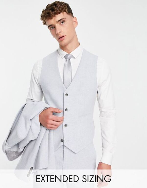 ̵   ٥ ȥåץ ASOS DESIGN super skinny wool mix suit vest in light blue twill BLUE