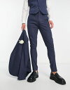 エイソス 【送料無料】 エイソス メンズ カジュアルパンツ ボトムス ASOS DESIGN wedding skinny wool mix suit pants in navy herringbone NAVY