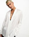 エイソス 【送料無料】 エイソス メンズ シャツ トップス ASOS DESIGN deep shawl collar shirt with tie neck in white satin WHITE