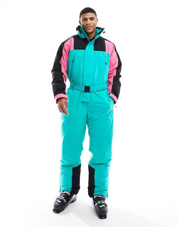 【送料無料】 エイソス メンズ ジャケット・ブルゾン アウター ASOS 4505 Ski water repellent color block ski suit in pink and teal Multi