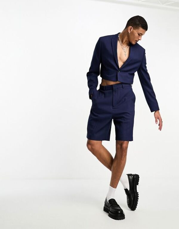  エイソス メンズ ハーフパンツ・ショーツ ボトムス ASOS DESIGN wide suit short in navy NAVY