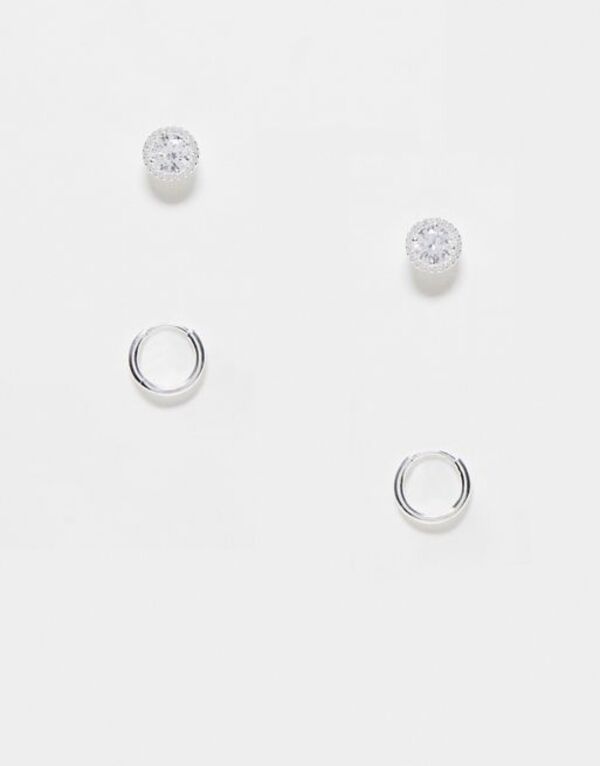 yz GC\X Y sAXECO ANZT[ ASOS DESIGN 2 pack sterling silver hoop and stud earrings SILVER