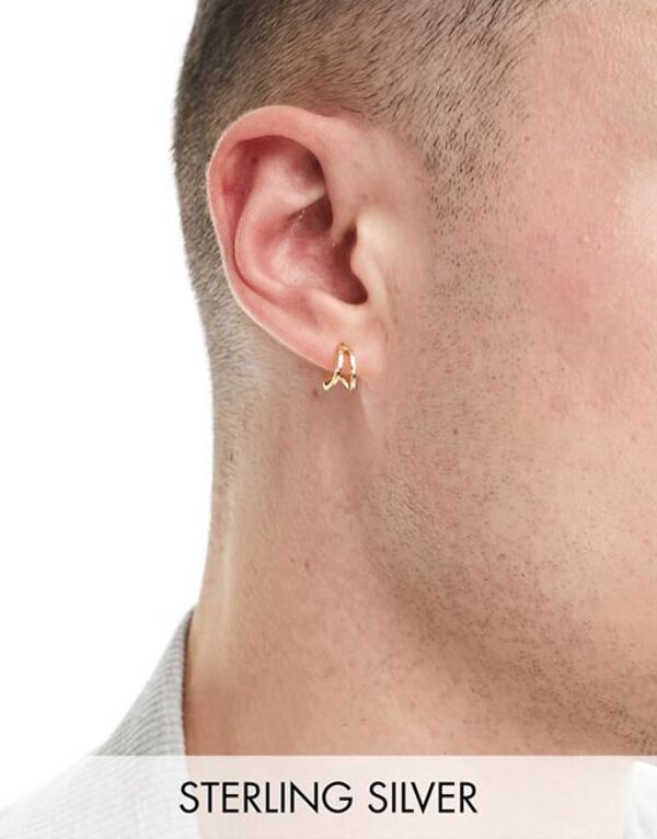 エイソス 【送料無料】 エイソス メンズ ピアス・イヤリング アクセサリー ASOS DESIGN sterling silver double row hoop earring in 14k gold plated GOLD