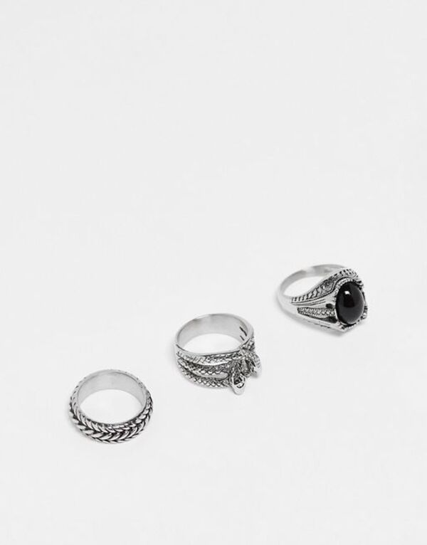 【送料無料】 エイソス メンズ リング アクセサリー ASOS DESIGN 3-pack waterproof stainless steel rings in silver tone with black stone SILVER