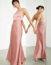 エイソス 【送料無料】 エイソス レディース ワンピース トップス ASOS DESIGN Bridesmaid satin square neck maxi dress with tie back in dusky rose Dusky rose