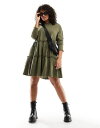 リバーアイランド 【送料無料】 リバーアイランド レディース ワンピース トップス River Island Plus long sleeved tiered smock dress in olive Khaki