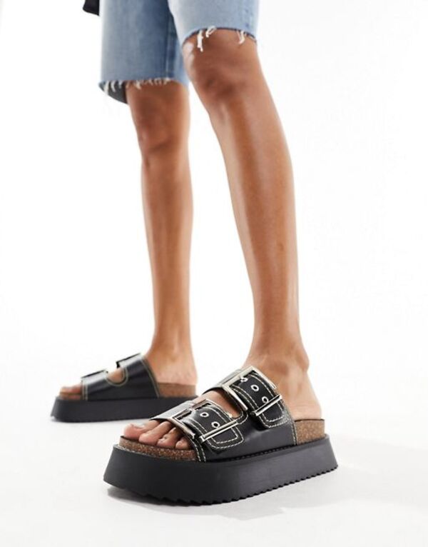 【送料無料】 エイソス レディース サンダル シューズ ASOS DESIGN Firecracker double strap footbed flat sandals in black Black