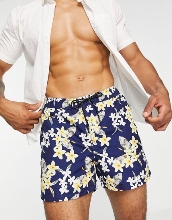 【送料無料】 ジャック アンド ジョーンズ メンズ ハーフパンツ ショーツ 水着 Jack Jones Intelligence polyester blend floral swimshort in blue - MBLUE Navy blazer