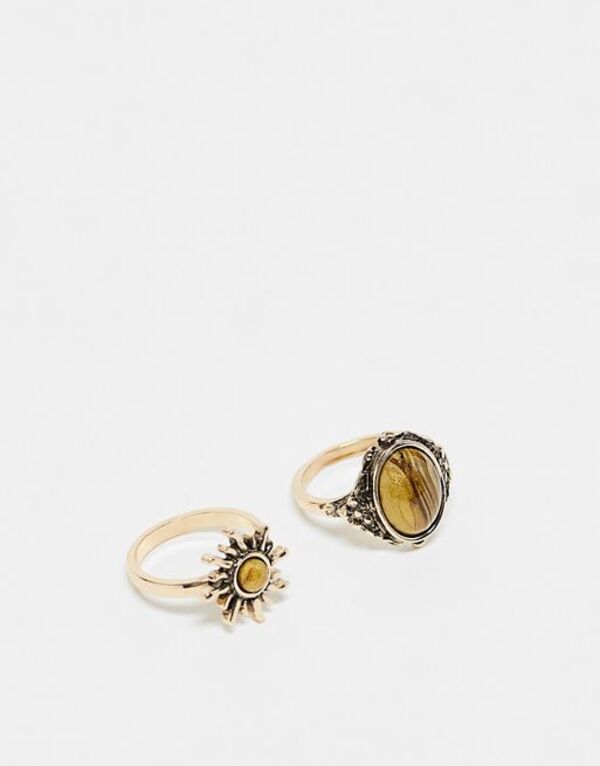 【送料無料】 リクレイム ヴィンテージ レディース リング アクセサリー Reclaimed Vintage unisex ring 2 pack with sun and faux sto..