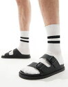 【送料無料】 プルアンドベアー メンズ サンダル シューズ Pull&Bear strap sandals in black Black