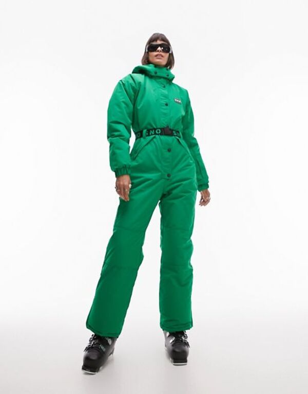 トップショップ 【送料無料】 トップショップ レディース ジャケット・ブルゾン アウター Topshop Sno ski suit with hood and belt in green GREEN