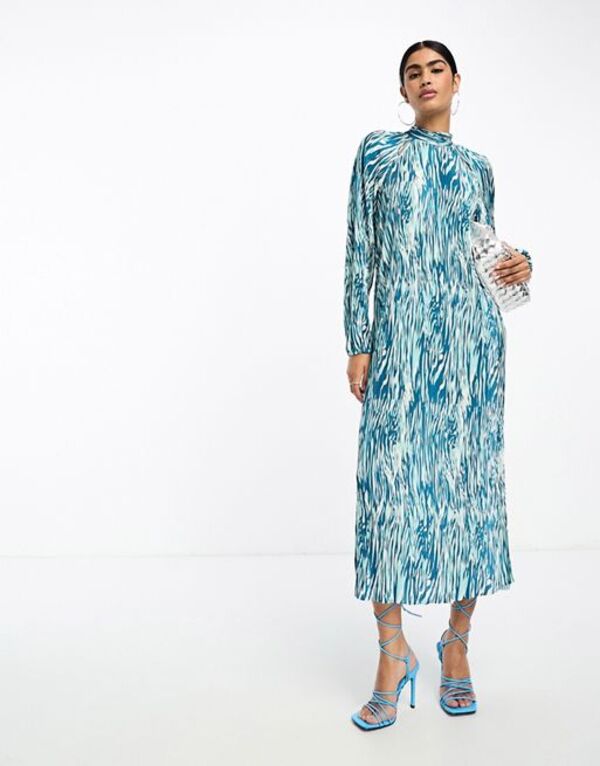 【送料無料】 ワイエーエス レディース ワンピース トップス Y.A.S cut out plisse midi dress in blue wave print NAVY