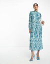 【送料無料】 ワイエーエス レディース ワンピース トップス Y.A.S cut out plisse midi dress in blue wave print NAVY