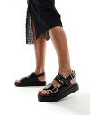  ロンドンレベル レディース サンダル シューズ London Rebel flatform buckle sandals in black Black