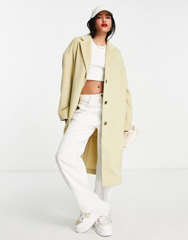 【送料無料】 トップショップ レディース コート アウター Topshop smart long coat in light green Light green