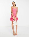  ミスセルフフリッジ レディース ワンピース トップス Miss Selfridge iron on cami dress with faux feather in pink PINK