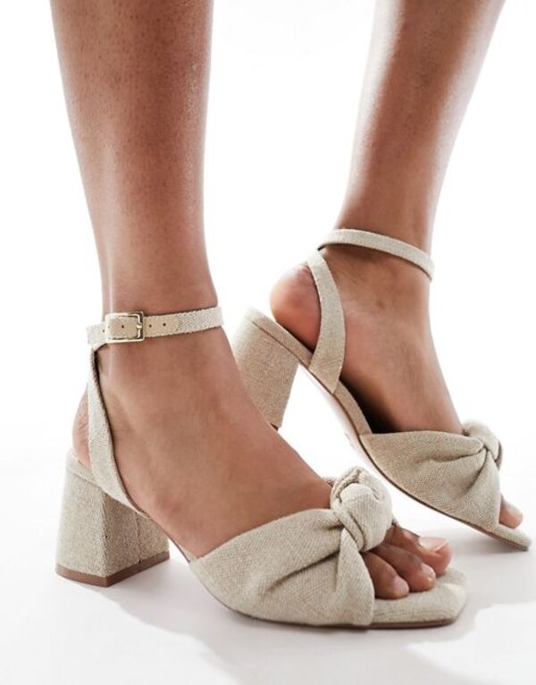 【送料無料】 エイソス レディース サンダル シューズ ASOS DESIGN Hansel knotted mid heeled sandals in natural fabrication Natural fabrication