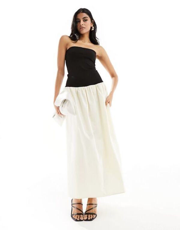  フォース&レックレス レディース ワンピース トップス 4th & Reckless bandeau contrast dropped waist maxi dress in black and cream Multi