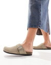  プルアンドベアー レディース サンダル シューズ Pull&Bear suede clogs with buckle in stone STONE