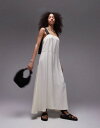 【送料無料】 トップショップ レディース ワンピース トップス Topshop premium contrast stitch satin twill pinny midi dress in ivory IVORY